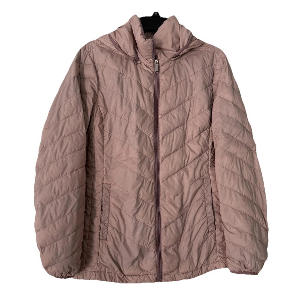 London Fog Jacket Womens Large Pink Lightweight Packable Down Hooded Puffer Coat